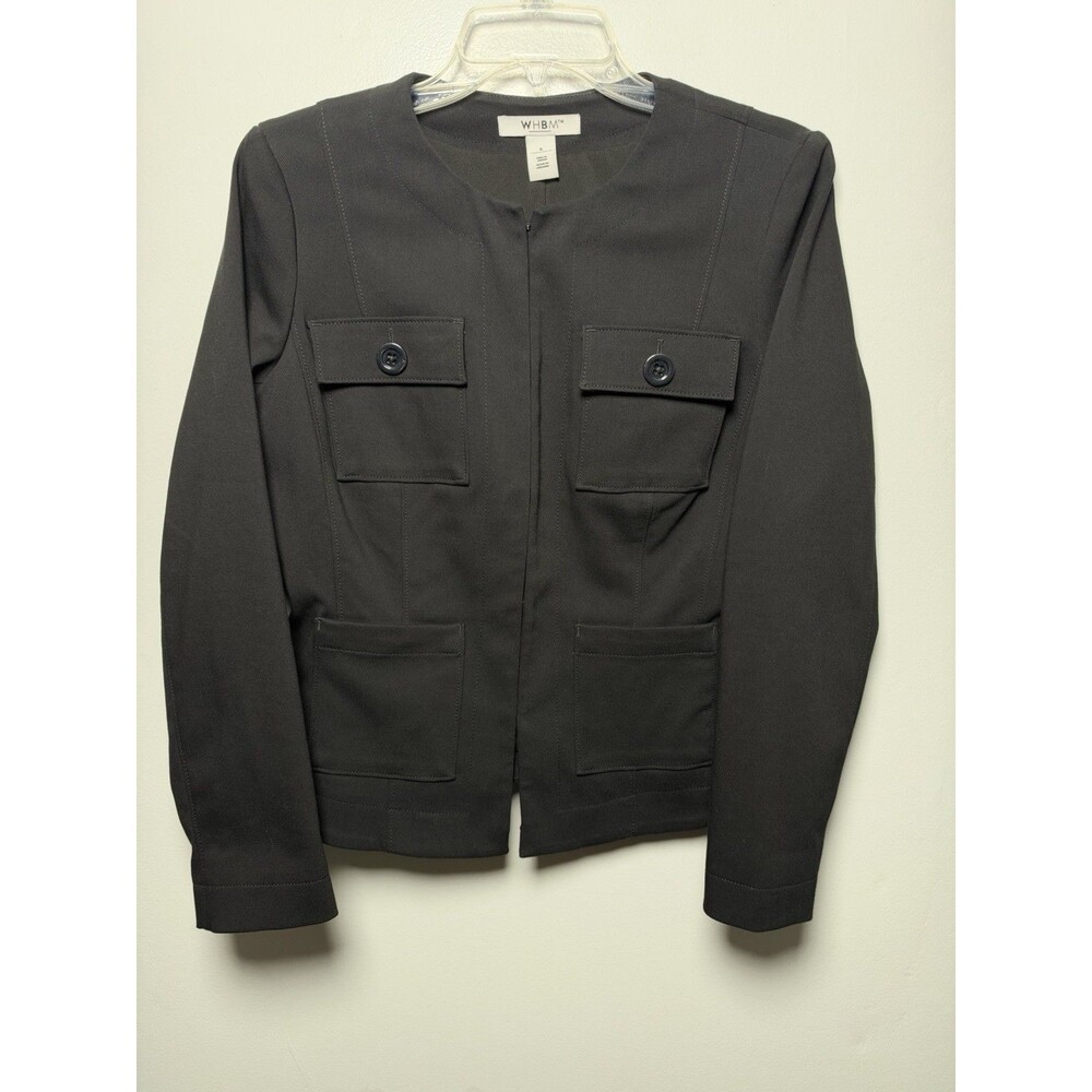 WHBM Black Cropped Blazer Jacket Women’s Size 6 Collarless Latch Hook Closure